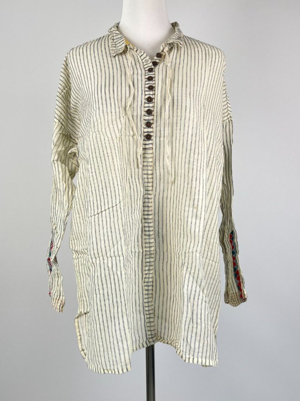 NWOT Johnny Was Stripe Embroidered Long Sleeves Tunic Blouse Top Size S - Picture 2 of 14